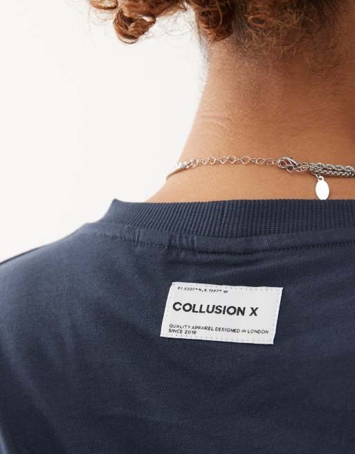 COLLUSION plus logo anti fit tee in navy, 3 of 4