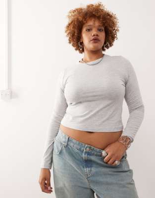 Collusion Plus Long Sleeve Baby Tee In Gray