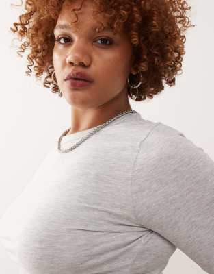 Collusion Plus Long Sleeve Baby Tee In Gray