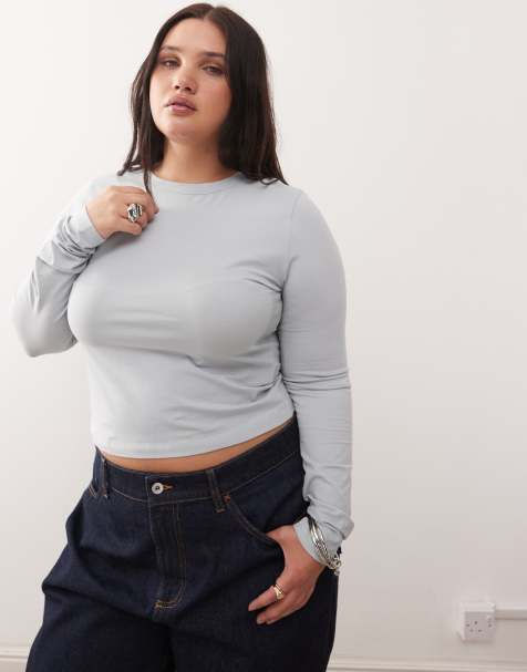 COLLUSION Plus long sleeve baby tee in steel blue - view 1