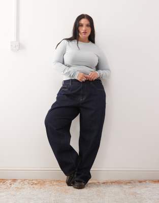 Collusion Plus Long Sleeve Baby Tee In Blue