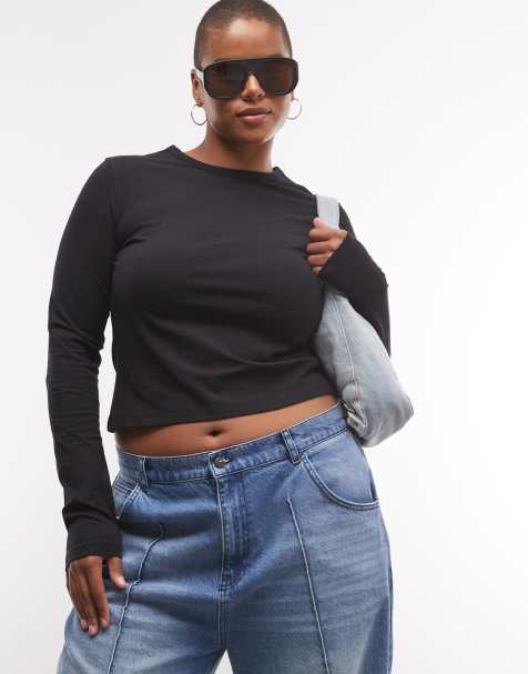 COLLUSION Plus long sleeve fitted T-shirt in black - view 1