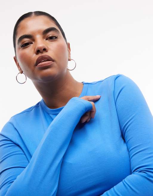 COLLUSION Plus long sleeve fitted t-shirt in bright blue, 3 of 4