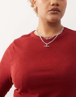 Collusion Plus Long Sleeve Fitted T-shirt In Red