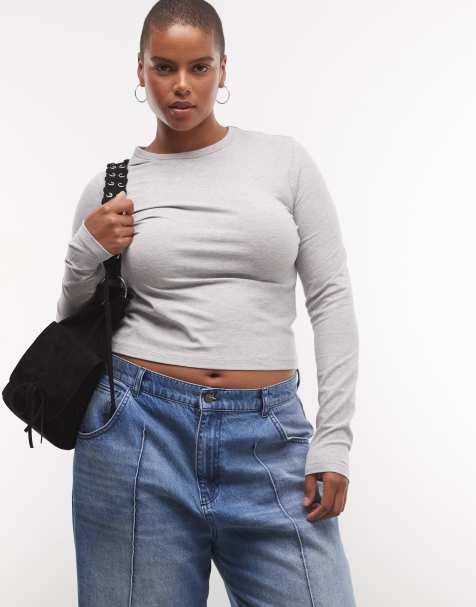 COLLUSION Plus long sleeve fitted t-shirt in grey marl - view 1