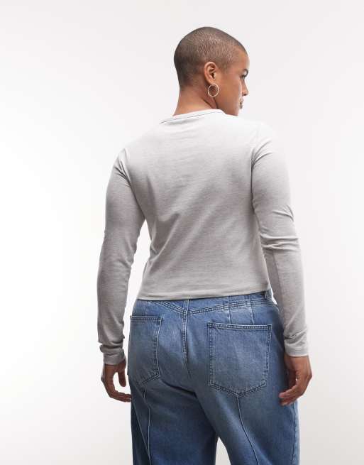 COLLUSION Plus long sleeve fitted t-shirt in grey marl, 4 of 4