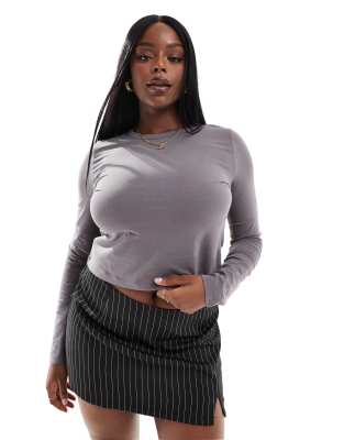 Collusion Plus Long Sleeve Fitted Top In Gray