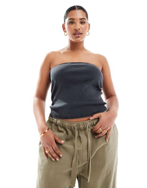 COLLUSION Plus - Longline-top med bandeau-snit i vasket sort - view 1