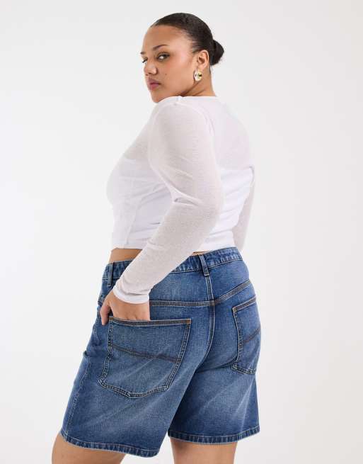 COLLUSION Plus loose denim jorts in mid wash, 4 of 5