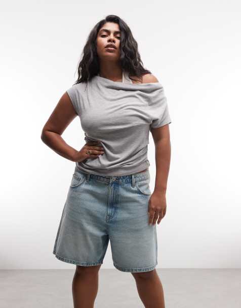 COLLUSION Plus loose jorts in light wash - view 1