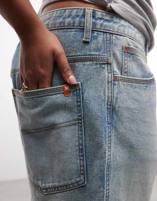COLLUSION Plus loose jorts in lightwash, 4 of 5