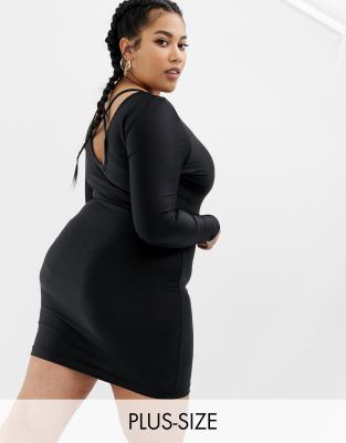 COLLUSION Plus low back bodycon dress-Black