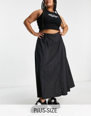 COLLUSION Plus mid rise crinkle nylon maxi skirt in black