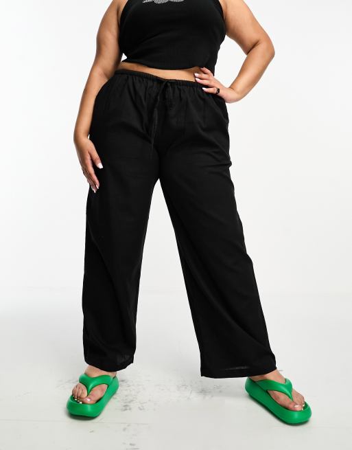 Pieces seam detail wide leg pants in black