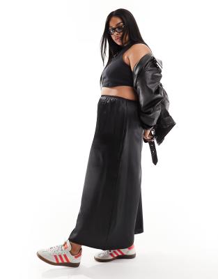 Collusion Plus Low Rise Satin Maxi Skirt In Black