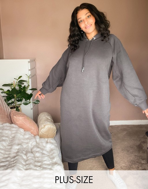 COLLUSION Plus maxi hoodie dress in charcoal