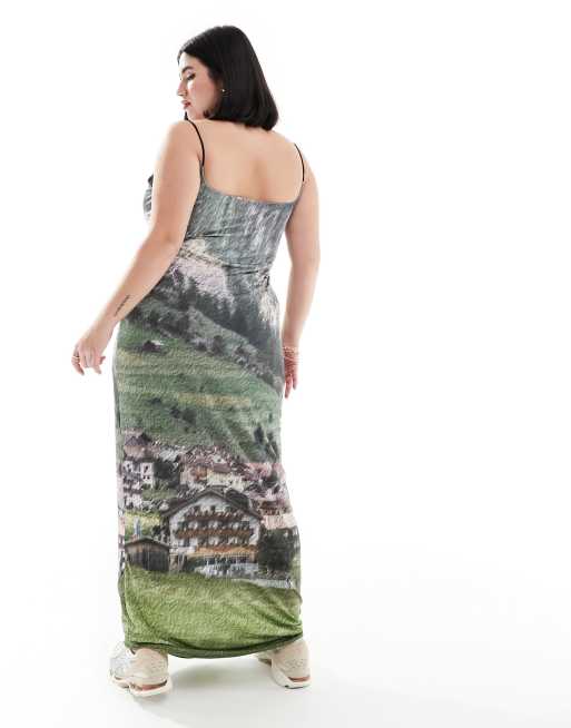 COLLUSION Plus maxi singlet dress with scenic print in multi, 3 of 4