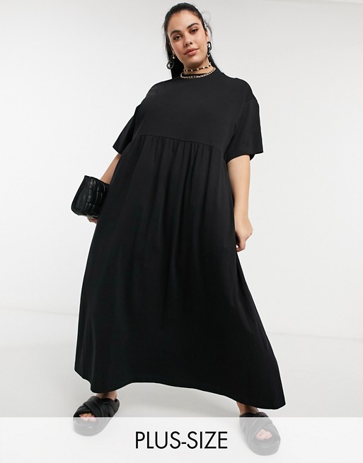 COLLUSION Plus maxi smock dress in black