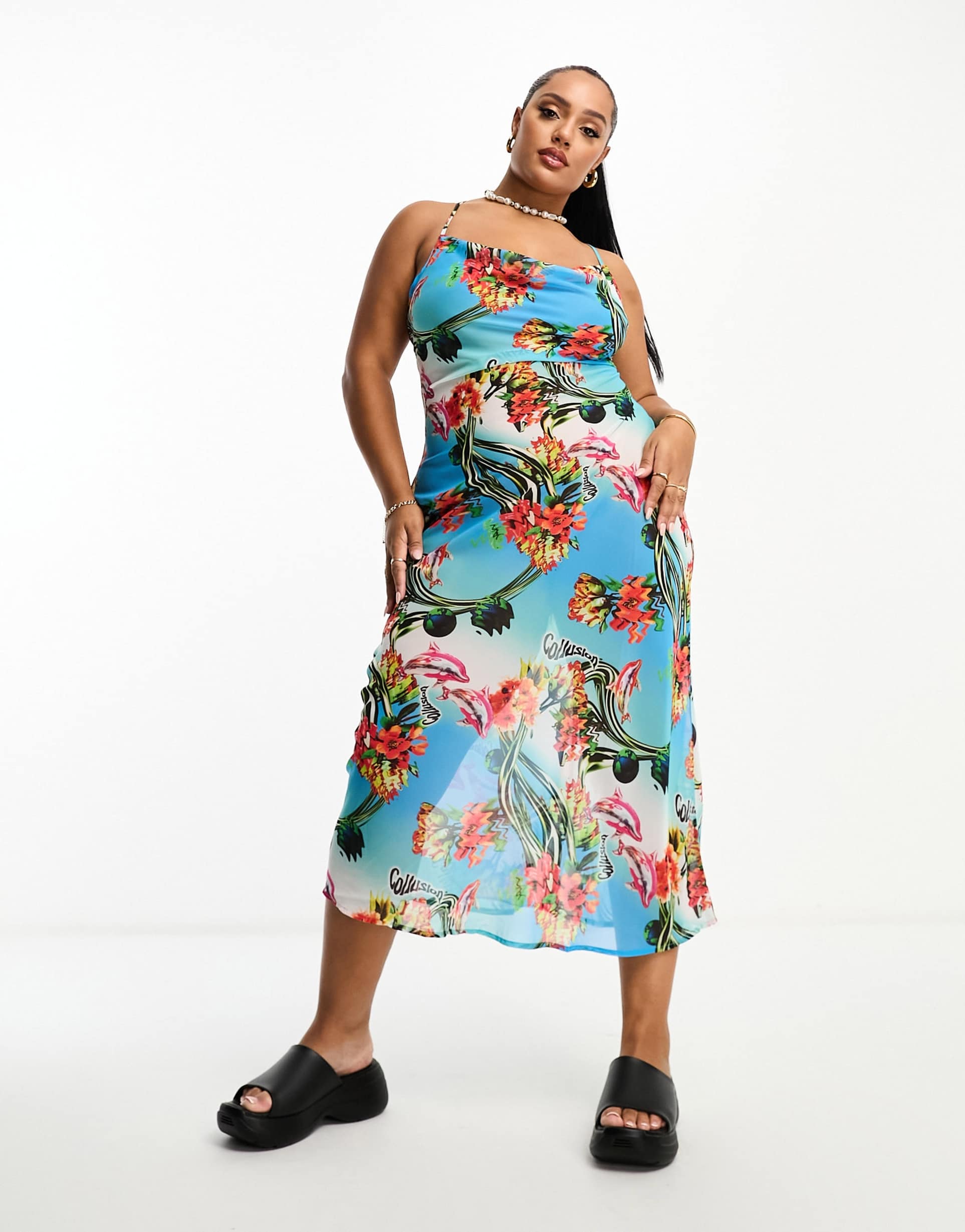 collusion plus mesh beach maxi dress in floral print