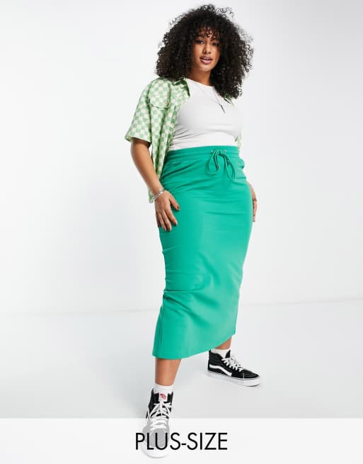 COLLUSION Plus midi skirt with drawstring waist in green ASOS