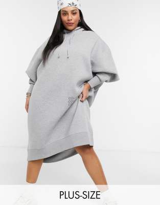 Collusion Plus Midi Slouchy Hoodie Dress In Gray Marl grey ModeSens