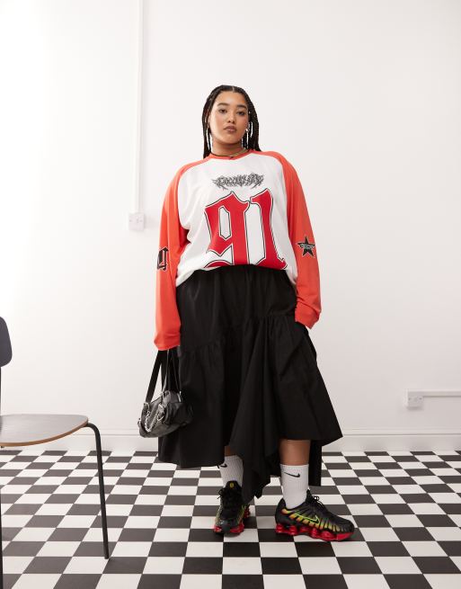 COLLUSION - Plus - Midirok van katoenen poplin met asymmetrische zoom in zwart