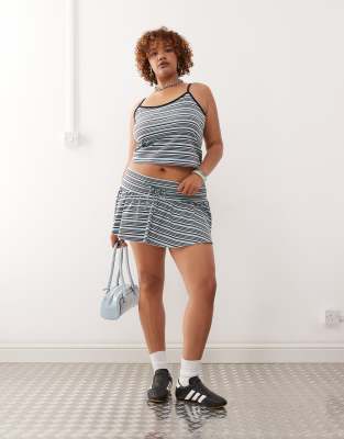 COLLUSION Plus mini stripe ruffle skirt in multi - view 1