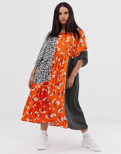 Collusion mixed print smock dress hotsell