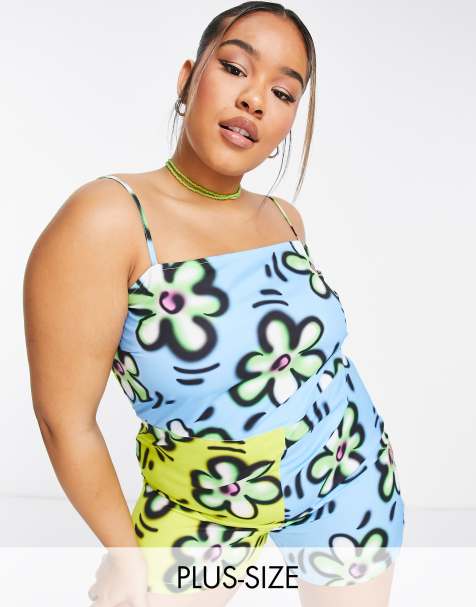 COLLUSION Plus mixed floral strappy romper in multi - view 1