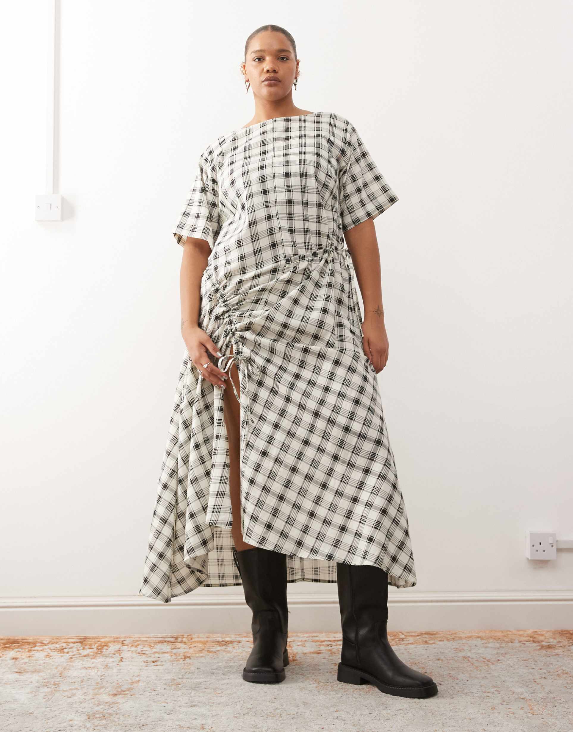 collusion plus multi channel detail maxi dress in neutral check