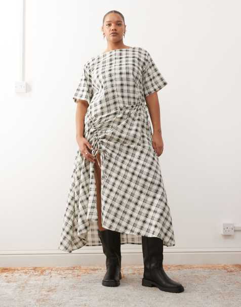 COLLUSION Plus multi channel detail maxi dress in neutral check