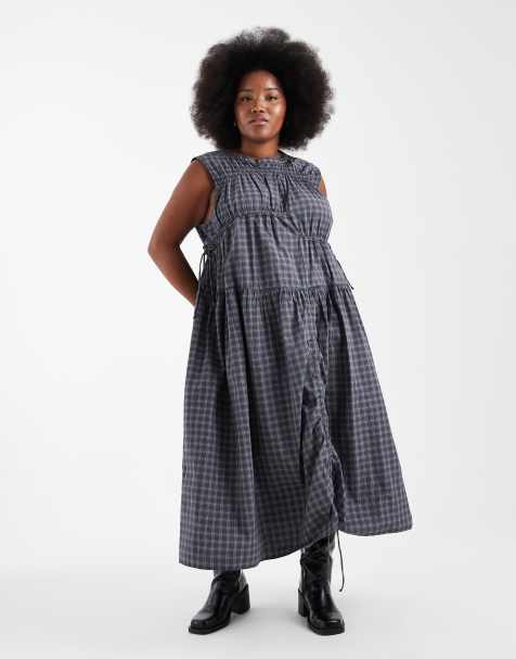 COLLUSION Plus multi channel maxi dress in grey check