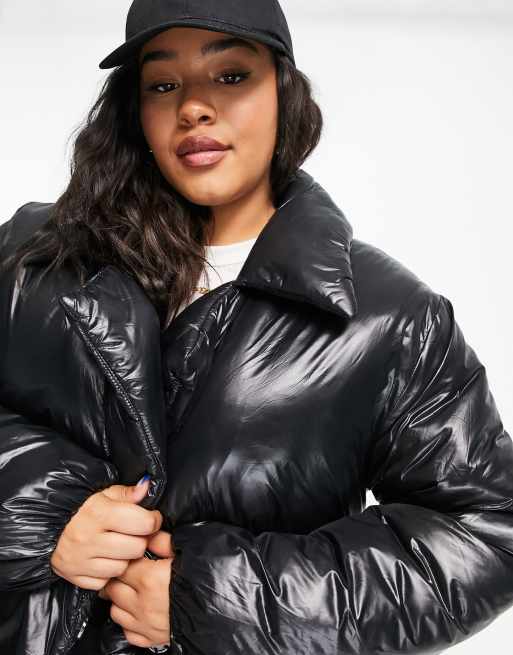 COLLUSION Plus nylon wadded puffer blazer in black ASOS