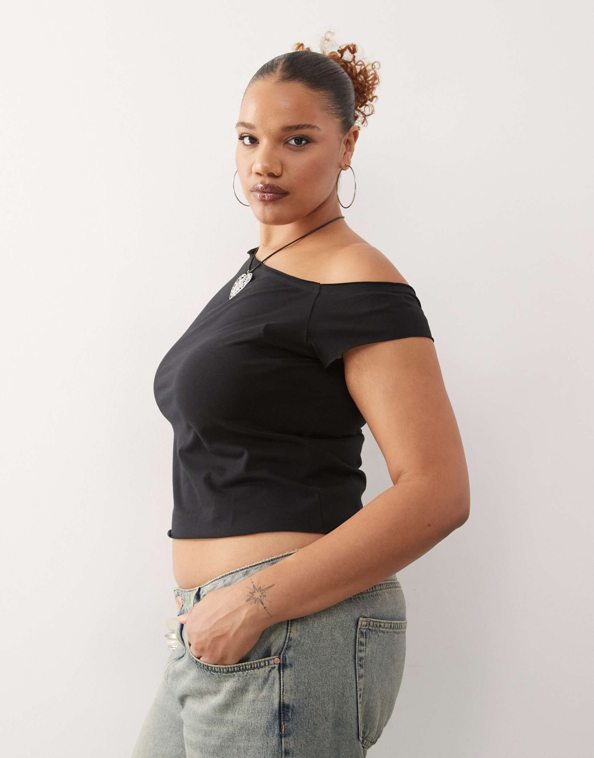 collusion plus off the shoulder short sleeve top in black