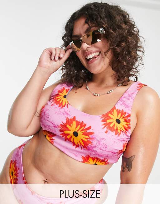 COLLUSION Plus - Omkeerbaar crop bikinitopje met bloemenprint in multi 