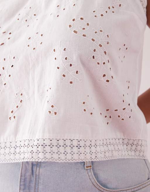 COLLUSION Plus open back crochet patch work cami top in white, 3 of 4