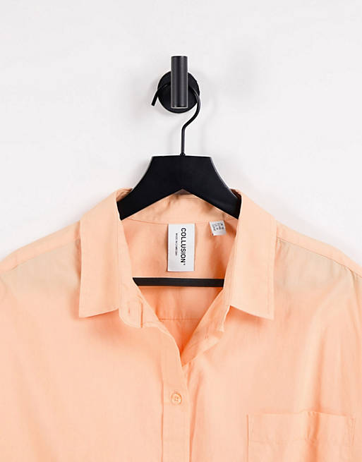 Tops Shirts & Blouses/COLLUSION Plus organic cotton oversized shirt in peach 