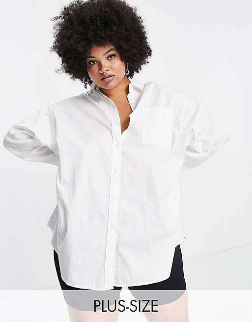 COLLUSION Plus cotton oversized shirt in white - WHITE