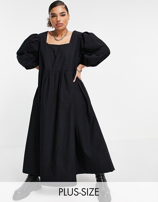 COLLUSION Plus oversize garden midi smock dress in black