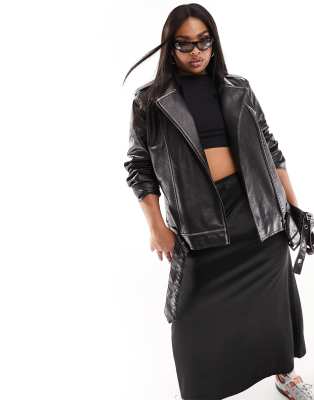 COLLUSION Plus oversized biker jacket in black