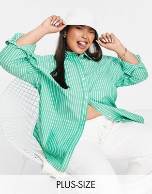COLLUSION Plus oversized stripe shirt in green
