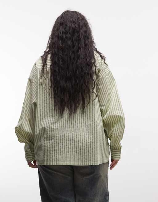COLLUSION Plus oversized boxy stripe shirt in green, 3 of 4