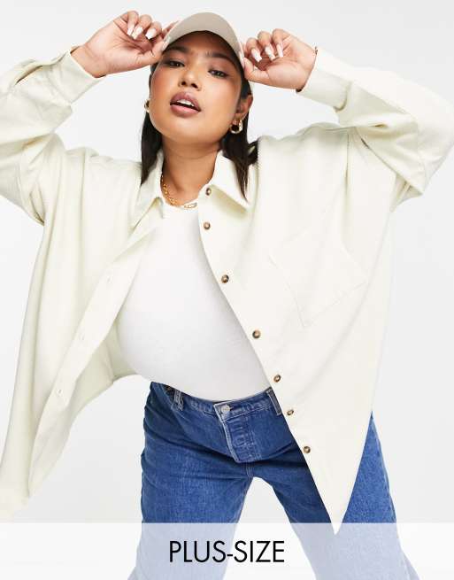 COLLUSION Plus oversized cord shirt in ecru
