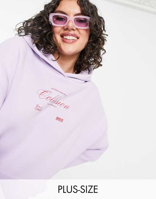 COLLUSION Plus oversized hoodie with branding in lilac - part of a set