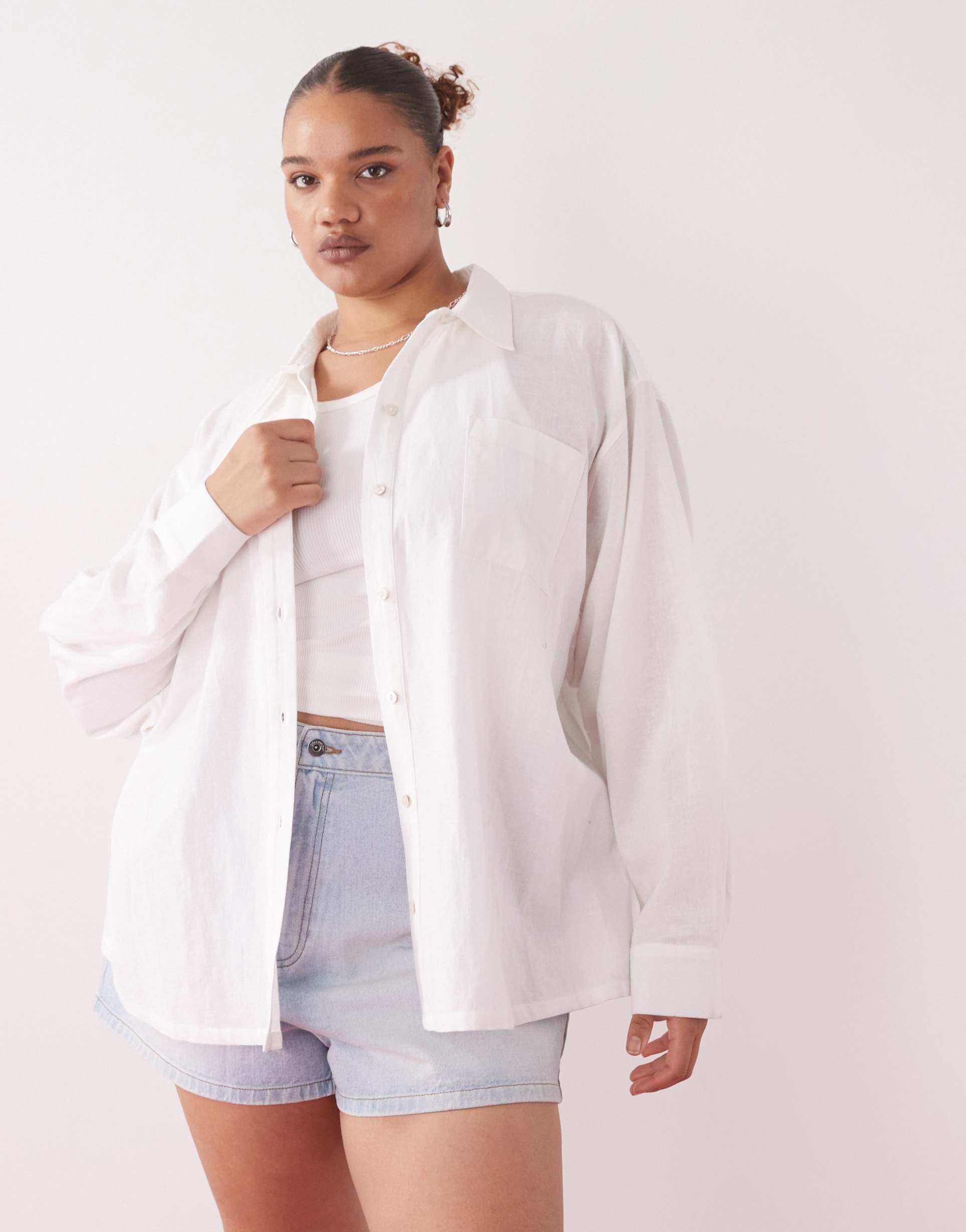 collusion plus oversized linen look blend shirt in white