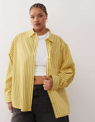 COLLUSION Plus oversized linen look blend shirt yellow stripe - YELLOW - view 1