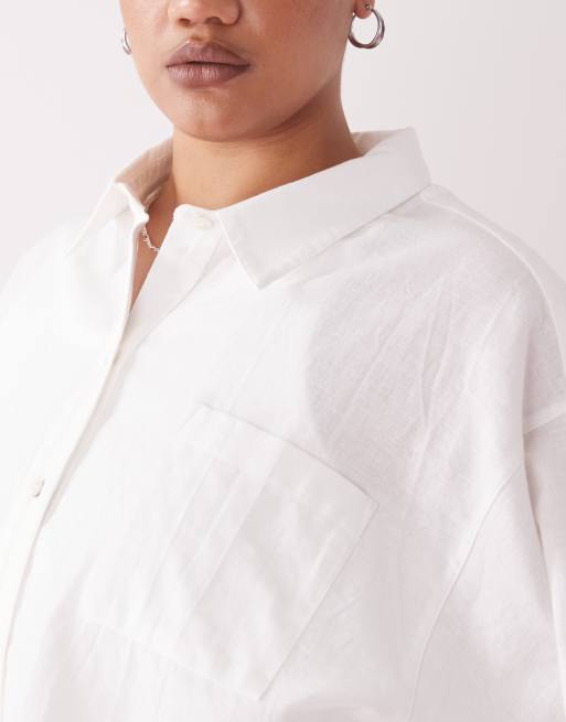 COLLUSION Plus oversized linen-look shirt in white, 2 of 4