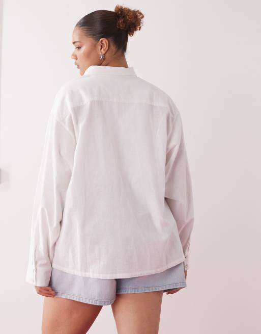 COLLUSION Plus oversized linen-look shirt in white, 4 of 4
