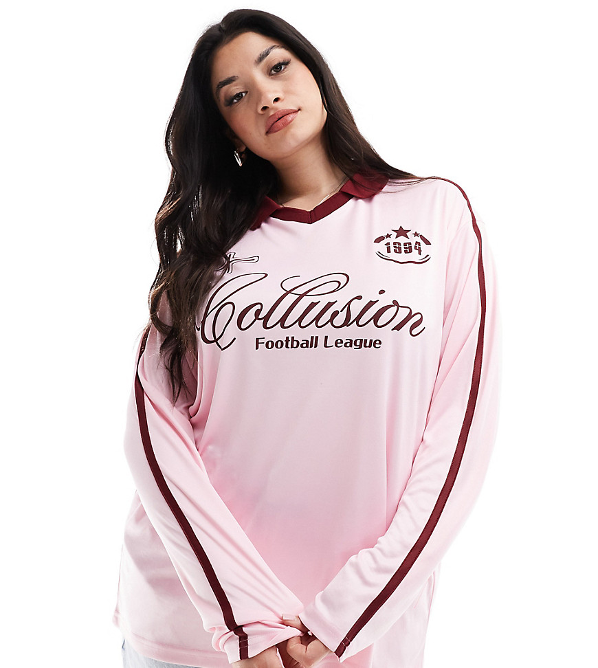 COLLUSION Plus oversized long sleeve football shirt in pink