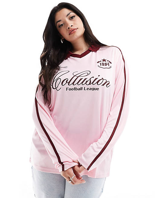 COLLUSION Plus oversized long sleeve football shirt in pink | ASOS